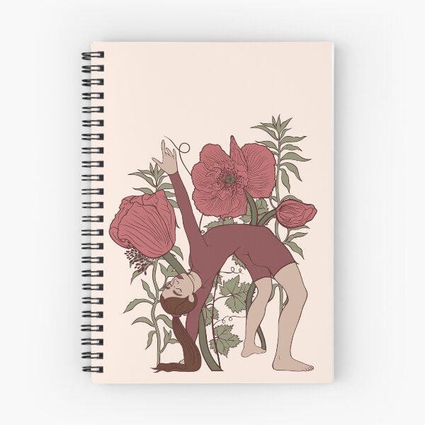 Item preview, Sophisticated vintage-style print of a woman doing a deep backbend (wheel pose) gracefully bending beneath tall stems of blooming poppies. Symbol of energy opening and flexibility. designed and sold by Grin Katalina Floral Patterns & Cozy Art.