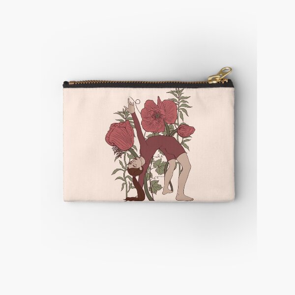 Item preview, Sophisticated vintage-style print of a woman doing a deep backbend (wheel pose) gracefully bending beneath tall stems of blooming poppies. Symbol of energy opening and flexibility. designed and sold by Grin Katalina Floral Patterns & Cozy Art.