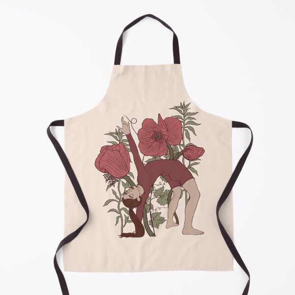Item preview, Sophisticated vintage-style print of a woman doing a deep backbend (wheel pose) gracefully bending beneath tall stems of blooming poppies. Symbol of energy opening and flexibility. designed and sold by Grin Katalina Floral Patterns & Cozy Art.