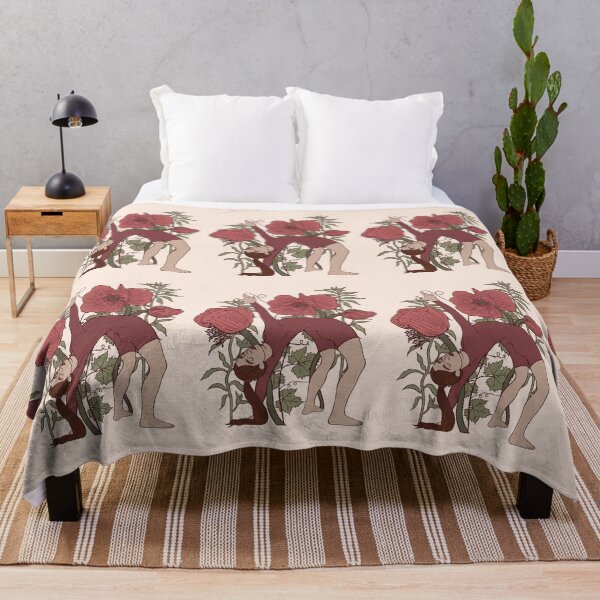 Item preview, Sophisticated vintage-style print of a woman doing a deep backbend (wheel pose) gracefully bending beneath tall stems of blooming poppies. Symbol of energy opening and flexibility. designed and sold by Grin Katalina Floral Patterns & Cozy Art.