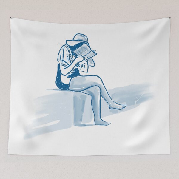 Item preview, Summer Reading | Minimalist Blue Illustration of a Woman Reading designed and sold by Tropical Blood.