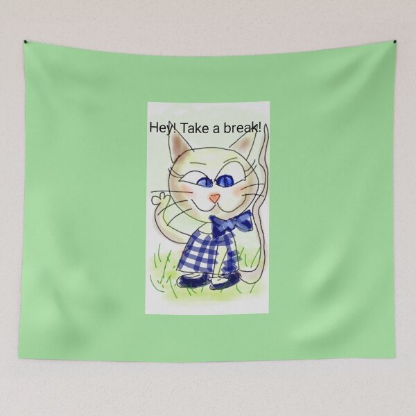 Item preview, Cute minimalist colorful whimsical cartoon vintage kitten with blue bow and checked dress walking on grass quote designed and sold by Shukasya-Arts.