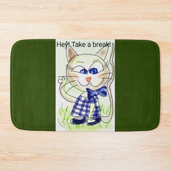 Item preview, Cute minimalist colorful whimsical cartoon vintage kitten with blue bow and checked dress walking on grass quote designed and sold by Shukasya-Arts.