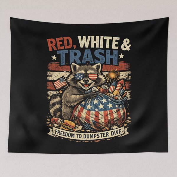 Item preview, Red White and Trash Funny Patriotic Raccoon July 4th designed and sold by Ali-printshop.