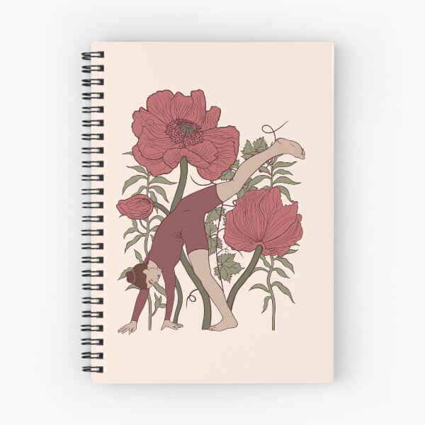 Item preview, Dynamic and graceful yoga pose featuring a standing split fold against a backdrop of lush garden poppies. Warm retro tones create a peaceful, grounding atmosphere. designed and sold by Grin Katalina Floral Patterns & Cozy Art.