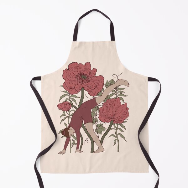 Item preview, Dynamic and graceful yoga pose featuring a standing split fold against a backdrop of lush garden poppies. Warm retro tones create a peaceful, grounding atmosphere. designed and sold by Grin Katalina Floral Patterns & Cozy Art.