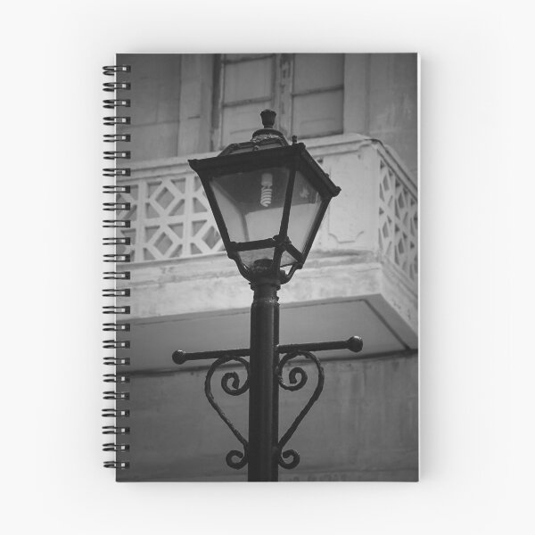 Item preview, Vintage Street Lamp In Black And White With Ornate Ironwork Against Old Building Facade designed and sold by Nmallia.