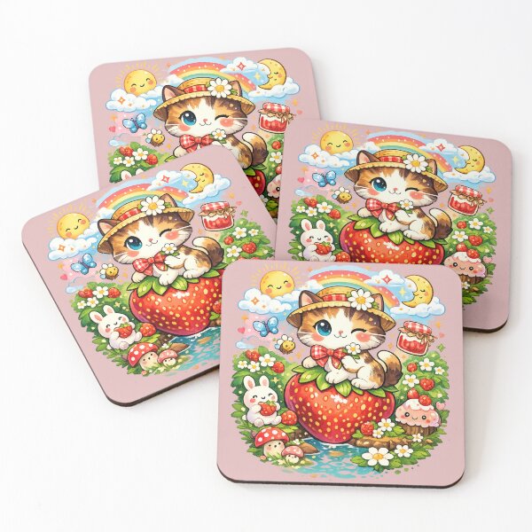 Item preview, Cute Strawberry Cat Fantasy | Kawaii Aesthetic Animal Art designed and sold by Creavanessa0321.
