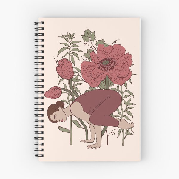 Item preview, An illustration full of concentration and inner strength. A woman holds a challenging arm balance (Crow pose), surrounded by tall stems and buds of wild poppies. designed and sold by Grin Katalina Floral Patterns & Cozy Art.