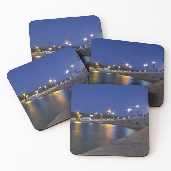 Item preview, Night Harbor Lights and Reflections on Waterfront Promenade at Blue Hour designed and sold by Nmallia.
