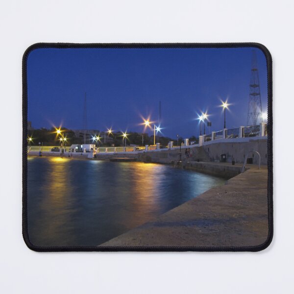 Item preview, Night Harbor Lights and Reflections on Waterfront Promenade at Blue Hour designed and sold by Nmallia.
