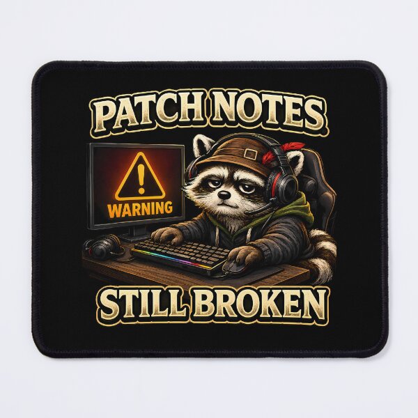 Item preview, Patch Notes Still Broken Funny Gamer Raccoon Gaming Vintage Graphic T-Shirt designed and sold by clockedoutwearshop.