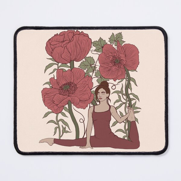 Item preview, Incredible stretch and grace: a woman sitting in deep splits surrounded by huge blooming poppies. Perfect botanical print for pilates, stretching, and yoga lovers. designed and sold by Grin Katalina Floral Patterns & Cozy Art.