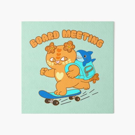 Item preview, Board meeting – Cute Skateboarding Cat with Shark in backpack designed and sold by BritishDelights.
