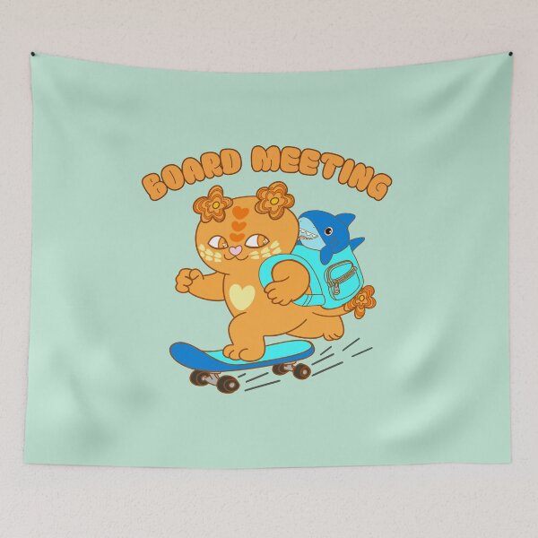 Item preview, Board meeting – Cute Skateboarding Cat with Shark in backpack designed and sold by BritishDelights.