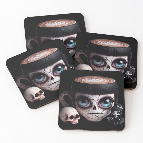 Item preview, Gothic Skeleton Coffee Cup with Galaxy Eyes and Latte Art designed and sold by LujziWorld.