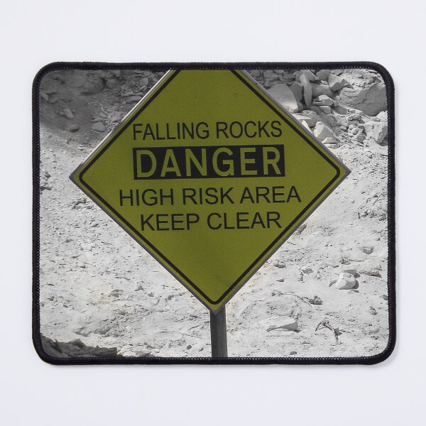 Item preview, Yellow Danger Sign Warning Falling Rocks High Risk Area Keep Clear Near Rocky Cliff designed and sold by Nmallia.