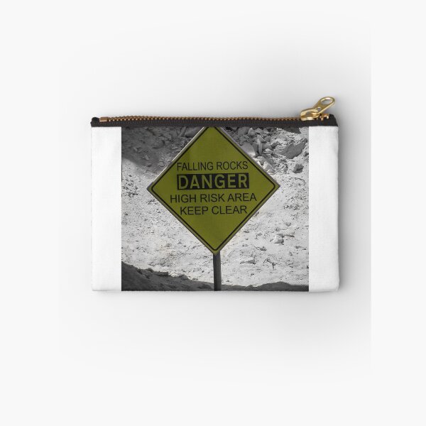 Item preview, Yellow Danger Sign Warning Falling Rocks High Risk Area Keep Clear Near Rocky Cliff designed and sold by Nmallia.