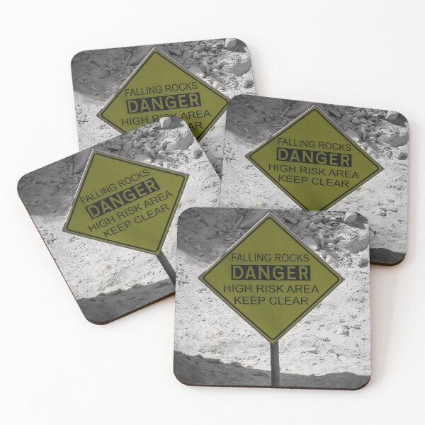 Item preview, Yellow Danger Sign Warning Falling Rocks High Risk Area Keep Clear Near Rocky Cliff designed and sold by Nmallia.