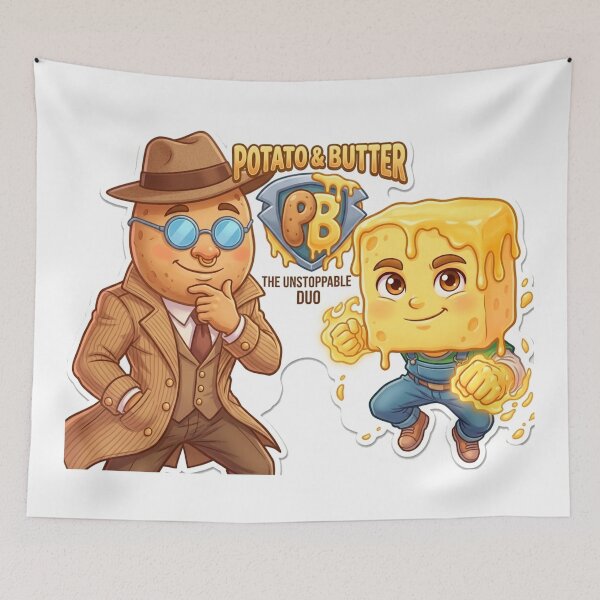 Item preview, Potato & Butter: The Unstoppable Dynamic Duo – Cute Food Pun Detective designed and sold by Surreal Characters & Cute Pups.