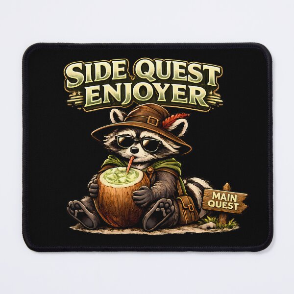 Item preview, Side Quest Enjoyer Funny RPG Gamer Raccoon Fantasy Adventure Graphic T-Shirt designed and sold by clockedoutwearshop.