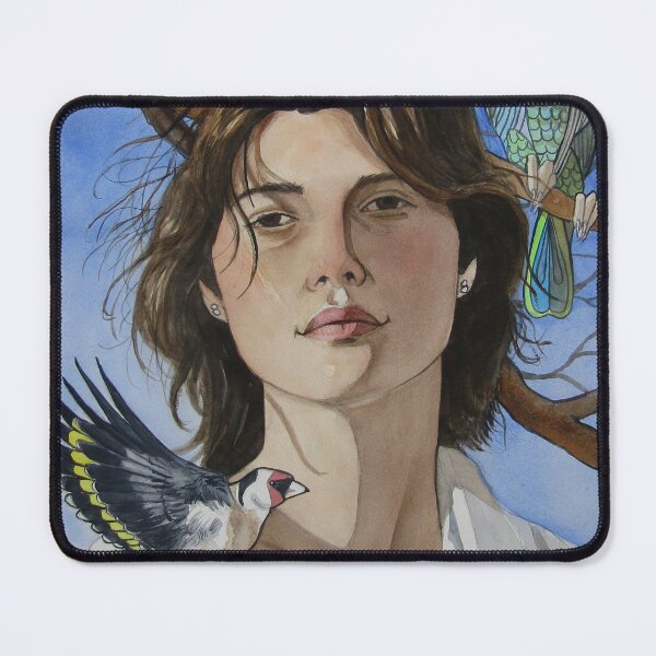 Item preview, Young woman with two birds. Watercolor on 45.5x61cm paper. designed and sold by crowleyronan123.