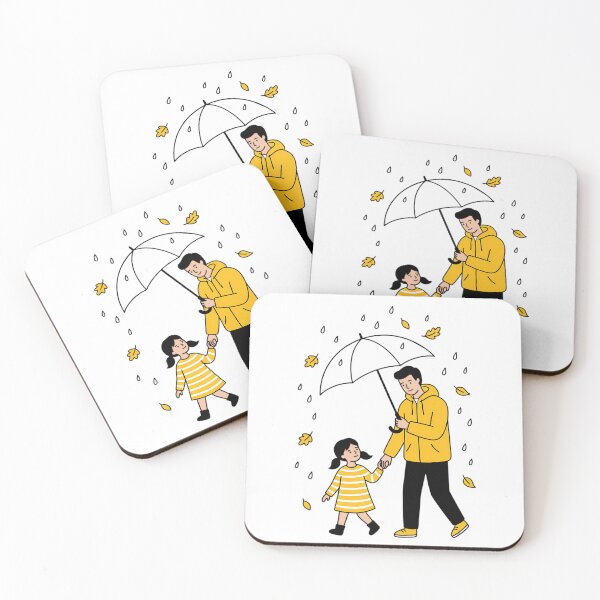 Item preview, Father and Daughter Under the Umbrella | Loving Dad Protection Illustration designed and sold by Lu7u.