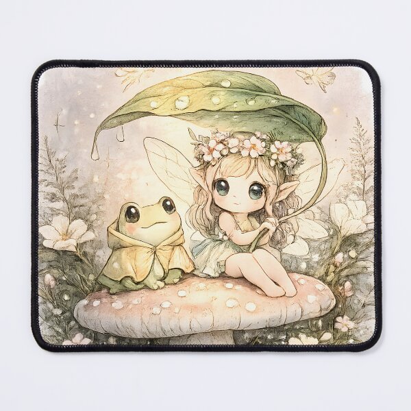 Item preview, Chibi Fairy and Frog in the Rain designed and sold by PatiImagination.