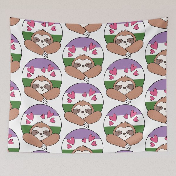 Item preview, LGBTQ Sloth - Kawaii Genderqueer Sloth With Hearts designed and sold by Cannaxes Studio.