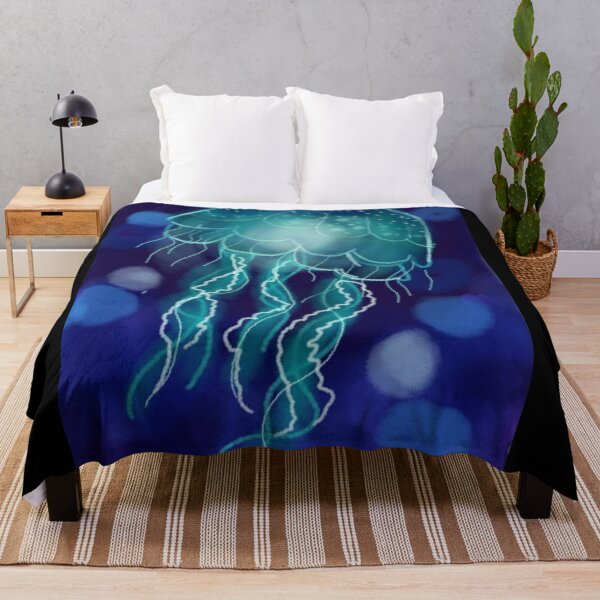 Item preview, Glowing Bioluminescent Jellyfish –Magical Enchanting Deep Blue Sea Fantasy Ocean Wall Art designed and sold by Shukasya-Arts.