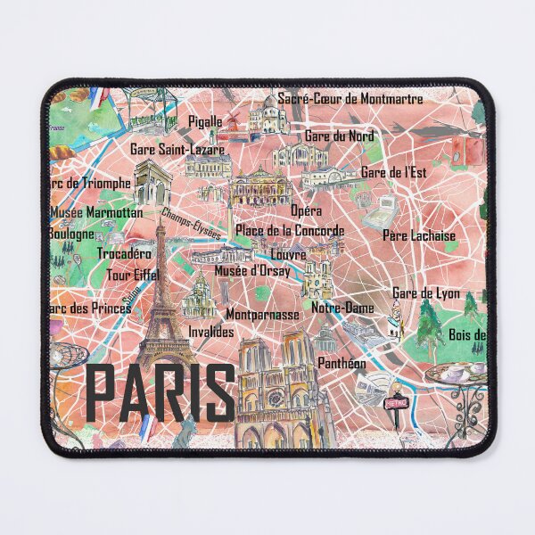 Item preview, Paris Illustrated Map – France Travel Memory Print, Paris Landmarks Wall Art Gift designed and sold by artshop77.