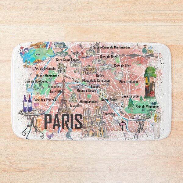 Item preview, Paris Illustrated Map – France Travel Memory Print, Paris Landmarks Wall Art Gift designed and sold by artshop77.