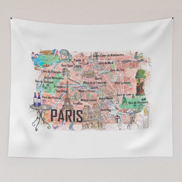 Item preview, Paris Illustrated Map – France Travel Memory Print, Paris Landmarks Wall Art Gift designed and sold by artshop77.