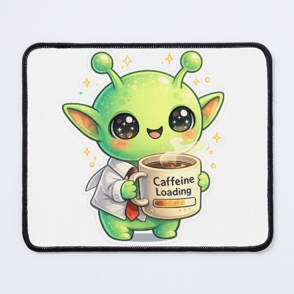 Item preview, Cute Alien Scientist ☕? | Caffeine Loading Kawaii Sticker Design | Funny Coffee Lover Gift designed and sold by Bismillah-Najah.