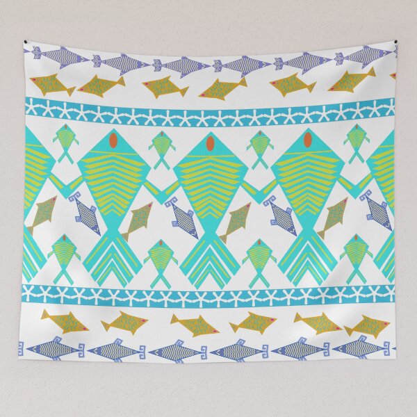 Item preview, Colorful Tribal Fish Seamless Pattern with Geometric Ocean Motifs and Folk Art Style designed and sold by EiArtist.