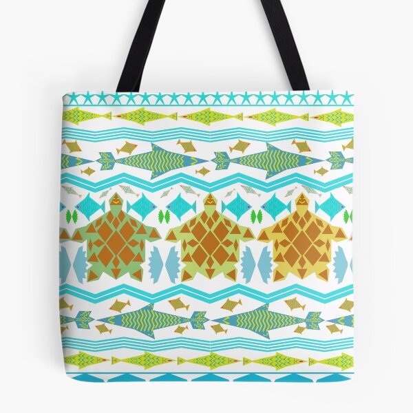 Item preview, Sea Turtle and Tropical Fish Seamless Pattern with Tribal Geometric Ocean Design designed and sold by Ei-Ei.