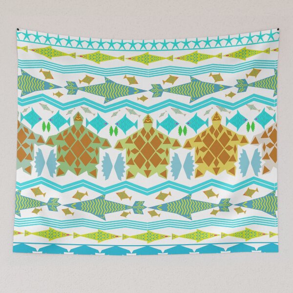 Item preview, Sea Turtle and Tropical Fish Seamless Pattern with Tribal Geometric Ocean Design designed and sold by EiArtist.