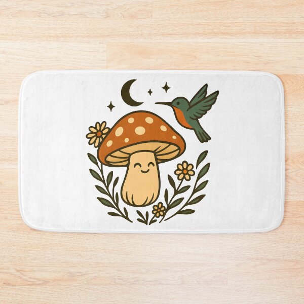 Item preview, Cottagecore Hummingbird and Smiling Mushroom Cute Fungi designed and sold by Photo-Sphere101.
