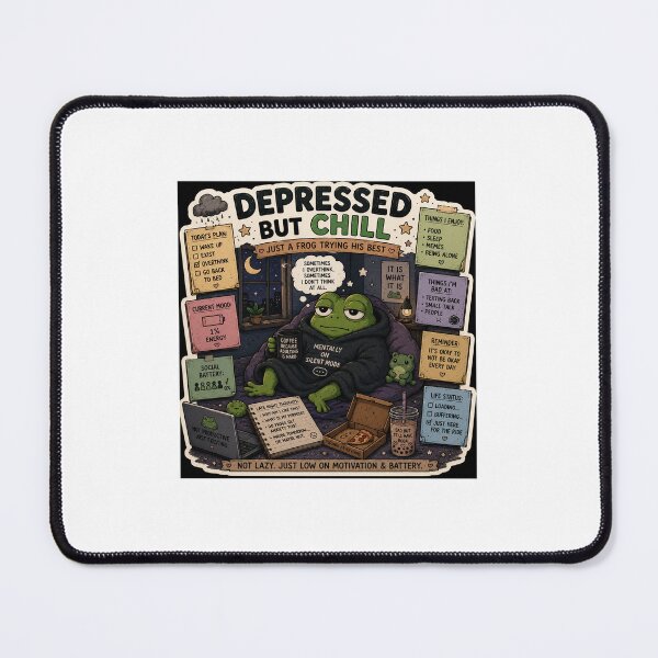 Item preview, Depressed But Chill Frog Funny Introvert Meme Sticker designed and sold by RohitPrints.