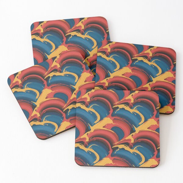Item preview, Bold Expressionist Wave Pattern | Vibrant Red Blue Yellow Abstract Seamless Repeat designed and sold by Midnight Veil Designs.