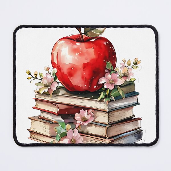 Item preview, Apple Books: Red Apple on Vintage Books Watercolor designed and sold by Mercella-Inc.