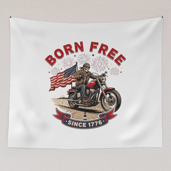 Item preview, Born Free Since 1776 Skeleton Biker Independence Day designed and sold by ArcticFoxStudio.