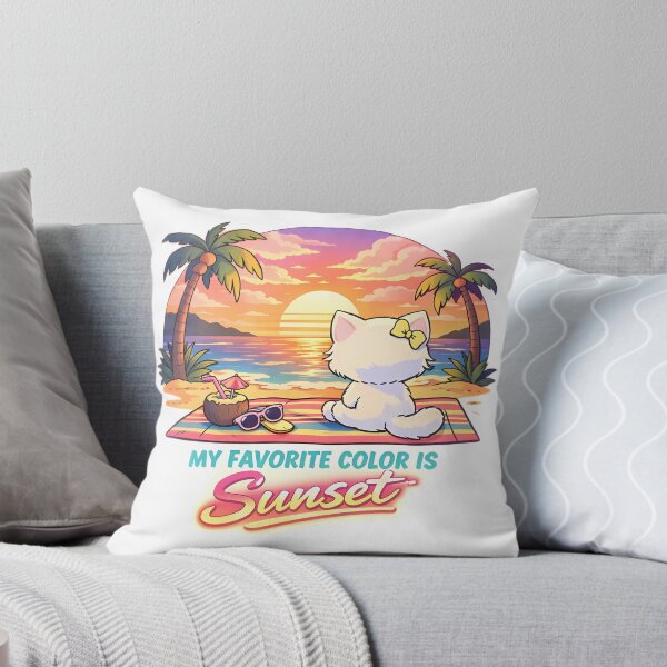 Item preview, My Favorite Color Is Sunset Cute Beach Cat Retro Sticker designed and sold by MIROUZ2000.