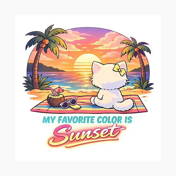 Item preview, My Favorite Color Is Sunset Cute Beach Cat Retro Sticker designed and sold by MIROUZ2000.