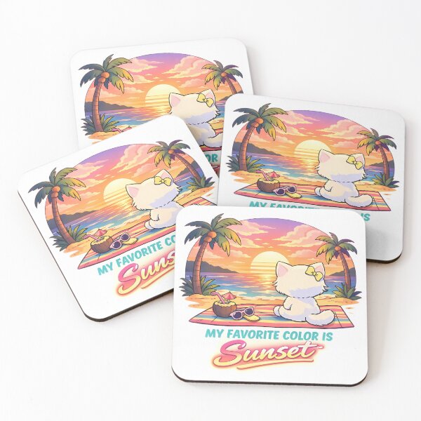 Item preview, My Favorite Color Is Sunset Cute Beach Cat Retro Sticker designed and sold by MIROUZ2000.