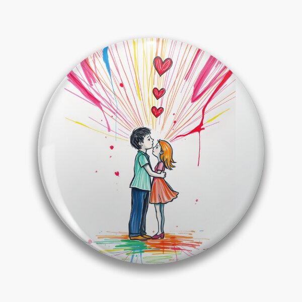 Item preview, Romantic Love Illustration - Couple Kissing with Colorful Heart Explosion & Vibrant Lines designed and sold by ART BOND.