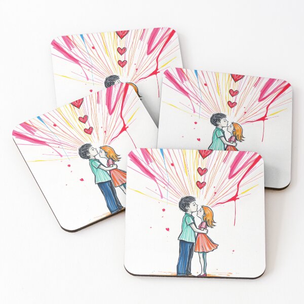 Item preview, Romantic Love Illustration - Couple Kissing with Colorful Heart Explosion & Vibrant Lines designed and sold by ART BOND.