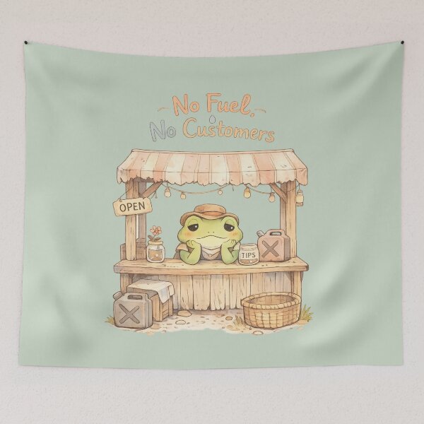 Item preview, Cute Frog Vendor Market Stall - No Fuel No Customers | Kawaii Fuel Petrol Crisis Humor Art designed and sold by PopCulturePixel.