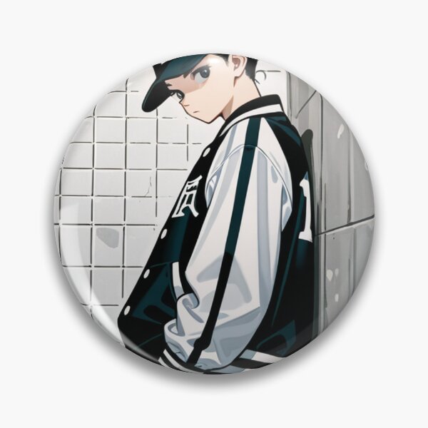 Item preview, Fashion - Man in Black Varsity Jacket Snapback Streetwear Anime Variant 4 designed and sold by AnimeShin.