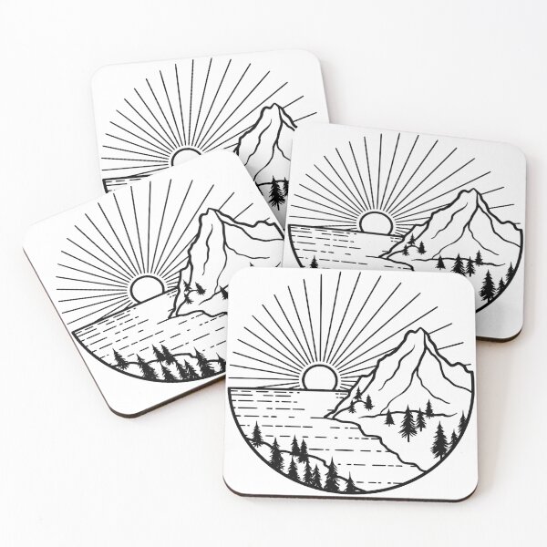 Item preview, Minimalist Mountain Sunrise & Forest Lake Line Art designed and sold by Shopeon Designs.